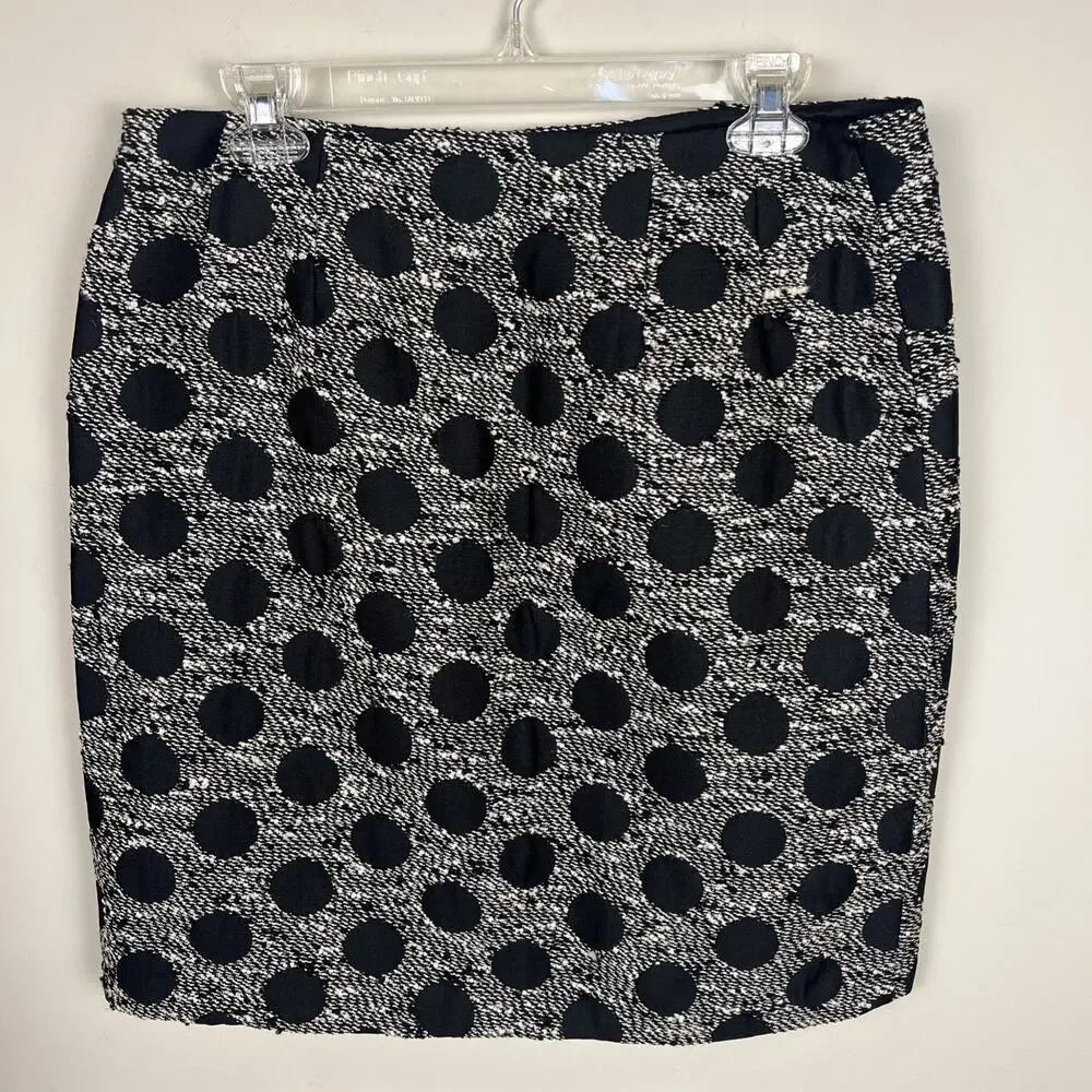 J. McLaughlin Black Cream Polka Dot Tweed Lined Pencil Skirt Size‎ 10